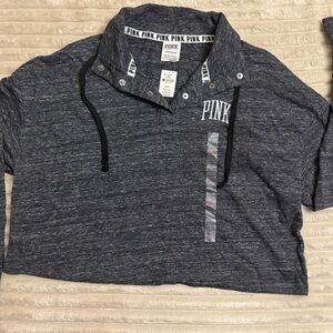 NWT Victoria's Secret Pink Cropped Varsity Quarter Snap Sweatshirt - XS